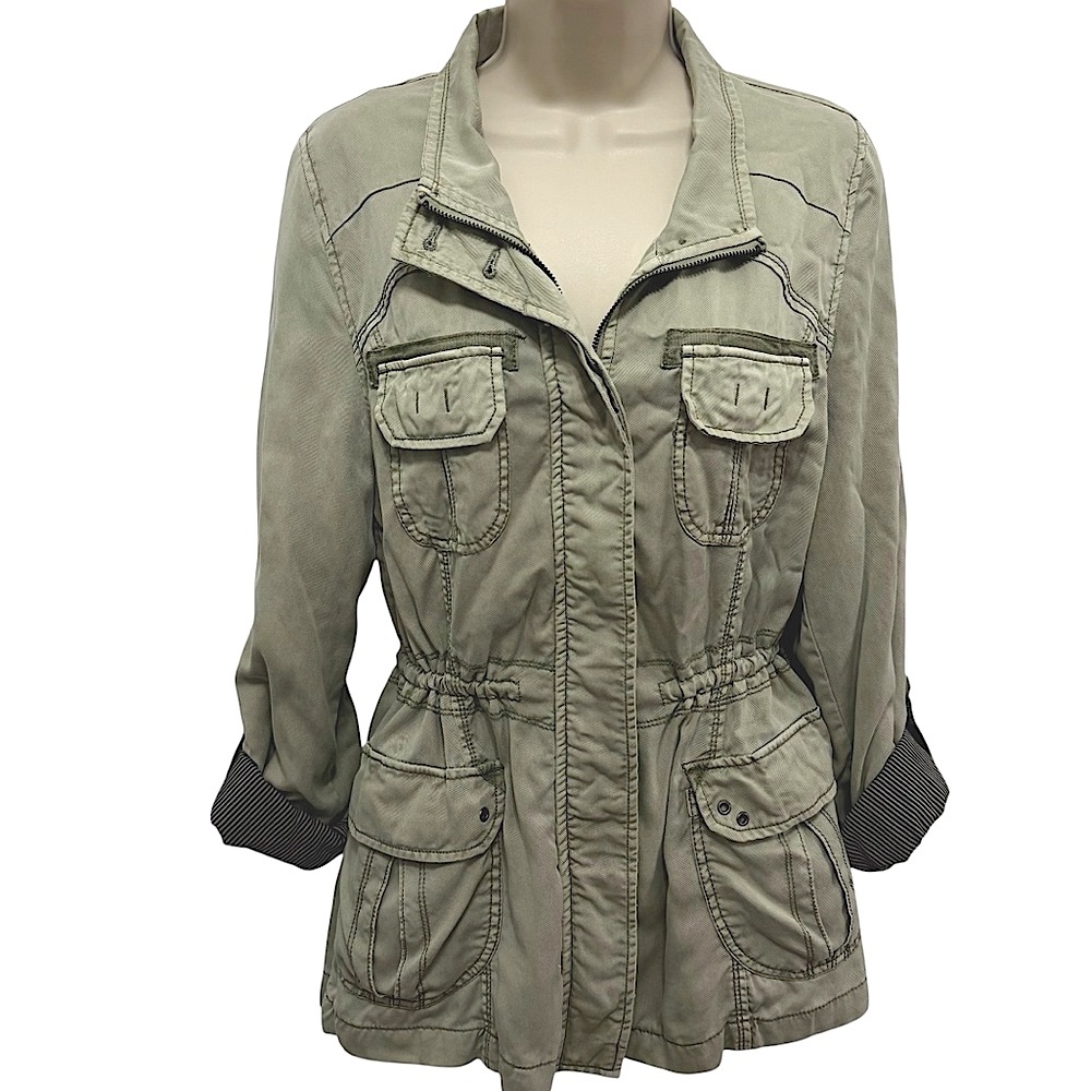 Marrakech Anthropologie Anorak Utility Military FulL Zip Lined Jacket Green M